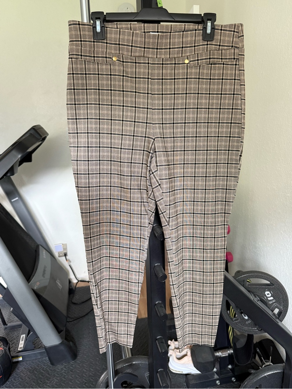 Carole Wren Plaid Button Pant in Taupe and Black